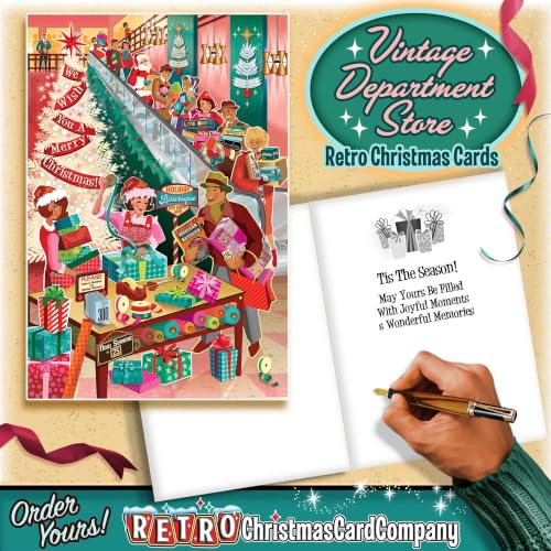 Retro Christmas Card Variety Pack - 8 Nostalgic Holiday Greeting Cards with Envelopes