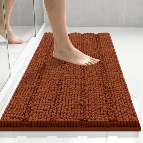 Bcoimo Soft Chenille Burnt Orange Small Bath Mat 24x17 Non-Slip