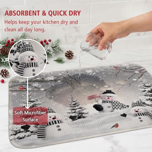 Sonalied Christmas Dish Drying Mat 18x24 Large – Winter Scene, 24" x 18"
