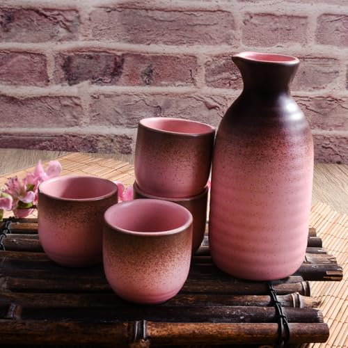 Swlthwen 5-Piece Ceramic Sake Set with Carafe and Cups – Gradient Speckled Design, 8oz Capacity