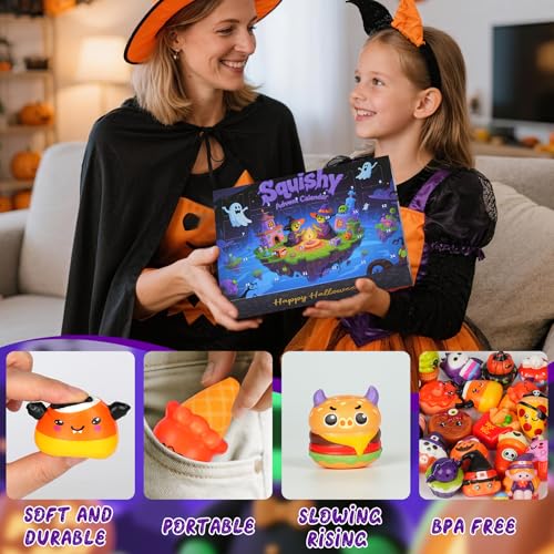 Halloween Squishy Advent Calendar with 24 Pcs Slow Rising Squeeze Toys