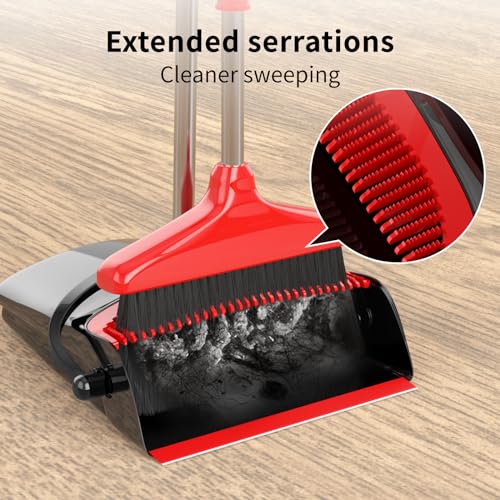 Broom and Dustpan Combo Set with 54" Adjustable Handle & Built-in Comb