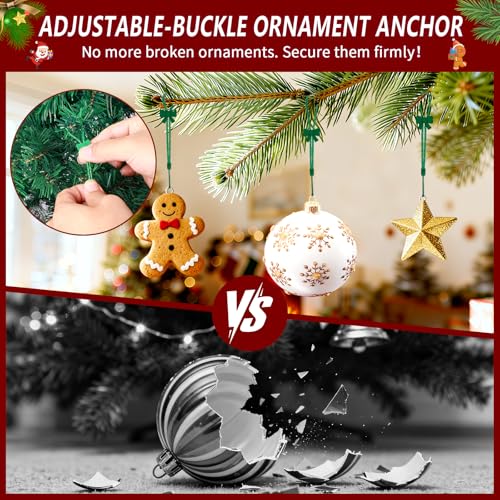 ANGAR 48-Pack Christmas Ornament Hooks, Adjustable No-Slip Green Hooks