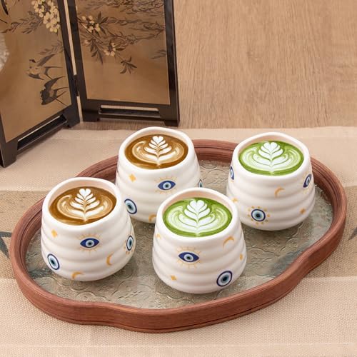 YumiPLUS Ceramic Espresso Cup Set 5oz Evil Eye Tea Cups - Set of 4