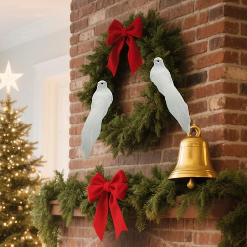 2PCS 5.5-Inch Artificial White Dove Bird Ornaments with Clips for Decor