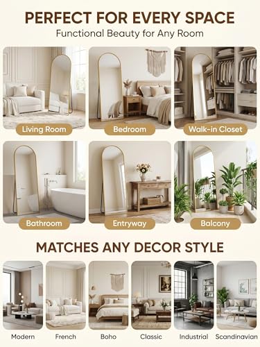 59" x 18" Arched Full Length Floor Mirror, Shatter-Proof Standing Wall Mirror