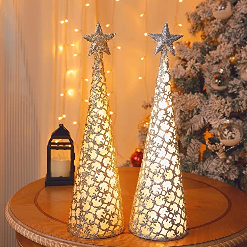 Lighted Christmas Tabletop Centerpieces - Set of 2 Gold & Silver LED Ornaments