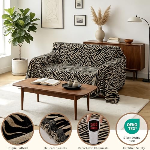 Reversible Zebra Print Chenille Sectional Couch Cover - 71" x 118"