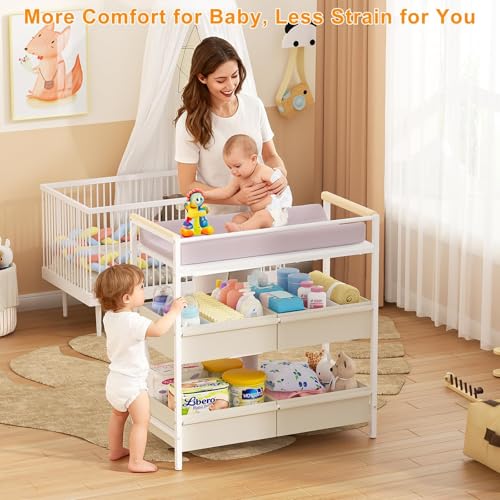 Baby Changing Table with Safety Bumpers and Large Storage Organizer