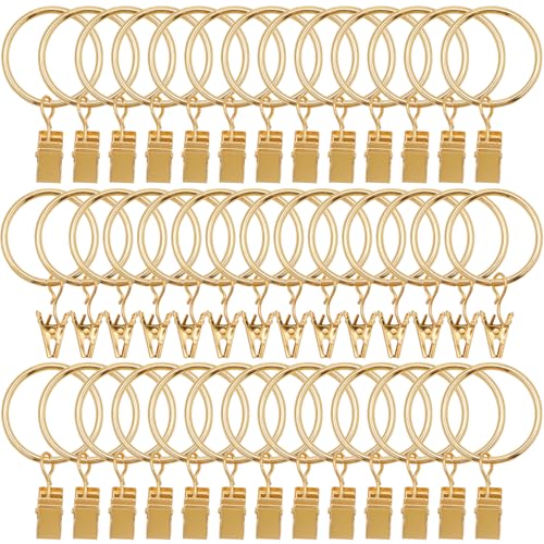 40 Pack Gold Curtain Rings with Clips, 1.26-Inch Heavy Duty Drapery Hooks
