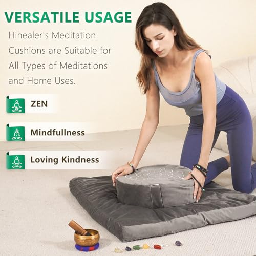 Large Velvet Meditation Cushion with Buckwheat Hulls for Yoga and Floor Seating