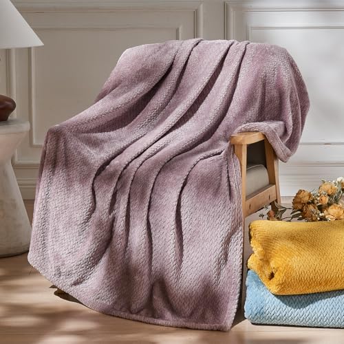 NEWCOSPLAY Fleece Leaf Pattern Throw Blanket - Soft Light Purple 50x60