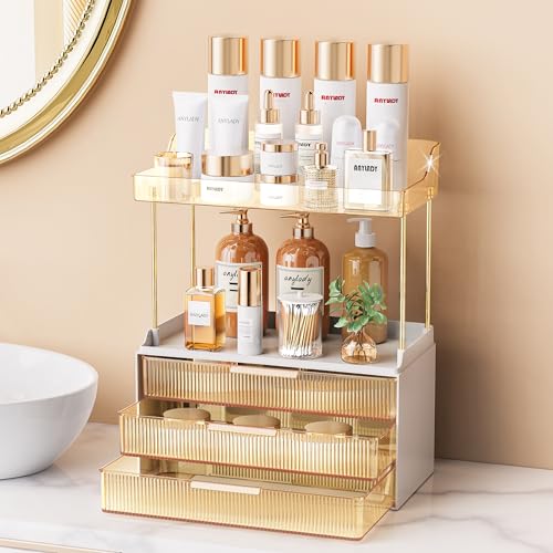 Anylady Gold 3-Drawer Bathroom & Vanity Organizer, Durable Multi-Layer Storage