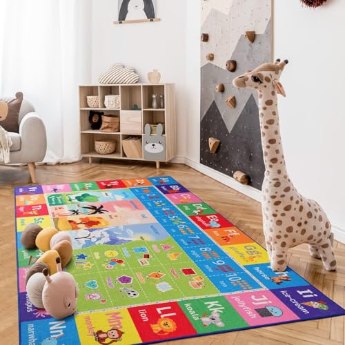 Educational Kids Learning Rug - 3x5 Non-Slip Alphabet & Numbers Play Carpet