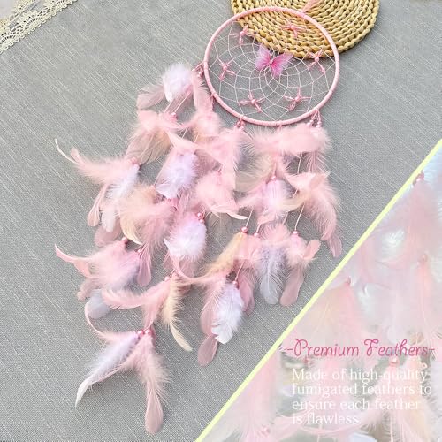 Handmade Butterfly Dream Catcher with Feathers for Bedroom Wall Decor