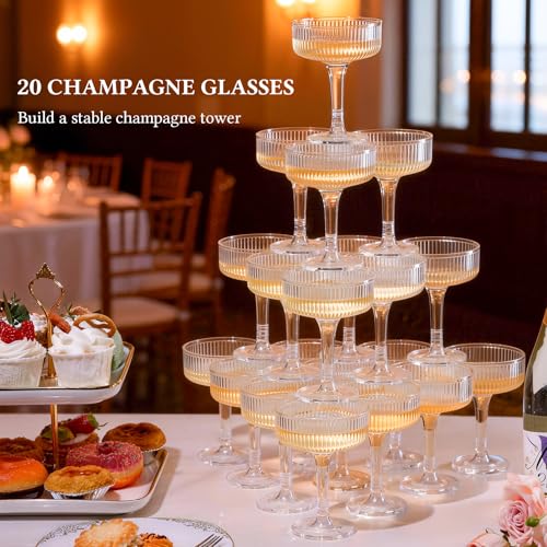 Goodluck 4-Tier Champagne Tower Set - 20 Clear Plastic Flutes 7oz, Variation 20 / Clear