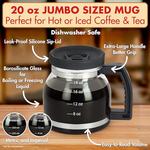 Cupa Joe 20oz Spill-Proof Coffee Mug with Vintage Diner Style Glass Pot - Funwares