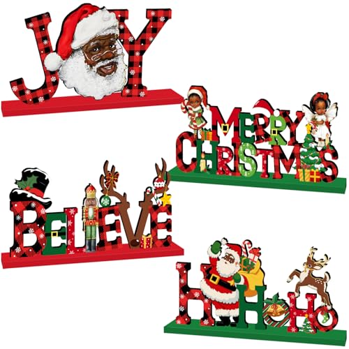 4pcs Black Santa Christmas Decorations Wood Centerpieces