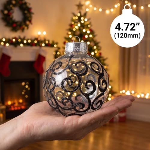 Sleetly Shimmer Swirl Black 4.72in Ornament Set — 8 Large Christmas Balls & Snowflakes