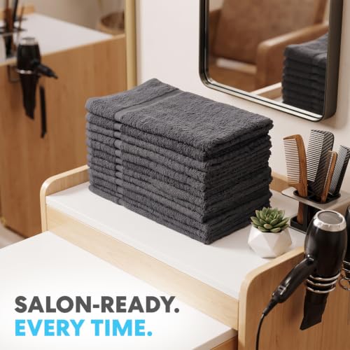 100% Cotton Hand Towels 16x27 Inch - Soft Absorbent Gray Towel Set (12 Pack)