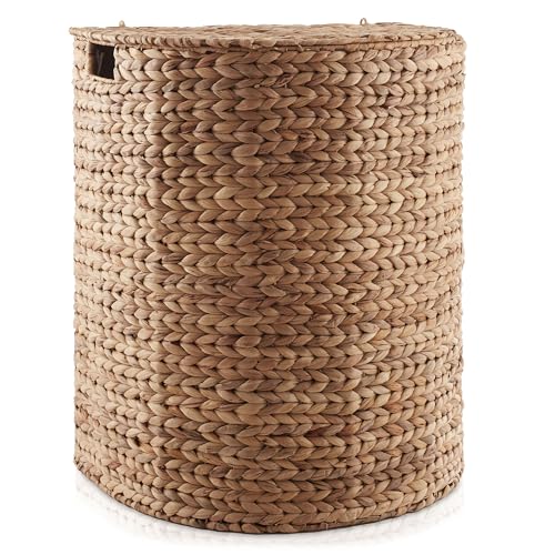 Woven Half Moon Laundry Hamper with Lid and Removable Liner