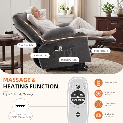 Power Lift Recliner Chair with Massage, Lumbar Heating, and USB Charging