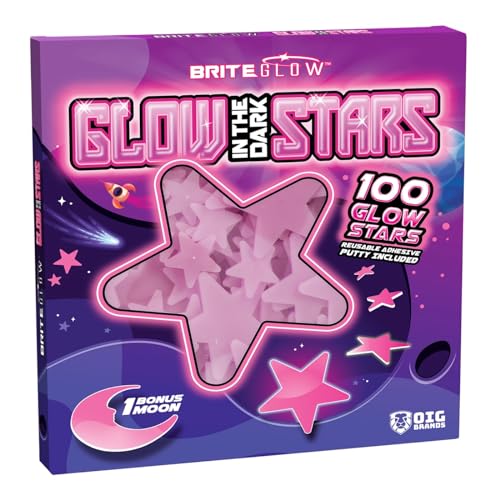 100-Piece Pink Glow in the Dark Ceiling Stars with Moon for Kids Bedroom