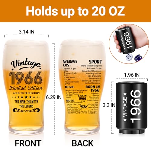 Vintage 1966 Beer Glass Set with Opener - 60th Birthday Gift for Men