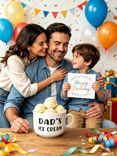 Dad Ice Cream Bowl Set with Engraved Spoon – Ceramic Bowl & Stainless Steel Ice Cream Shovel Gift