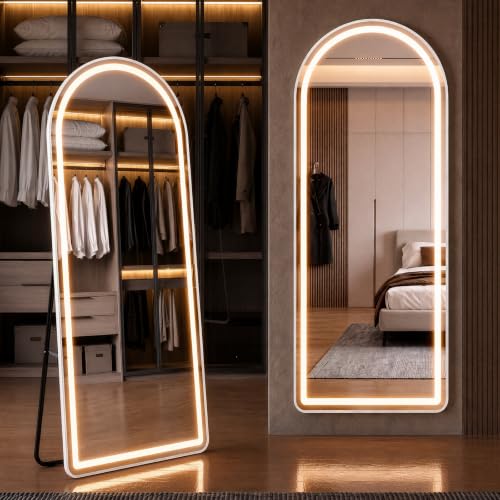 20"x63" Arched LED Full Length Mirror, Dimmable Standing Floor Mirror