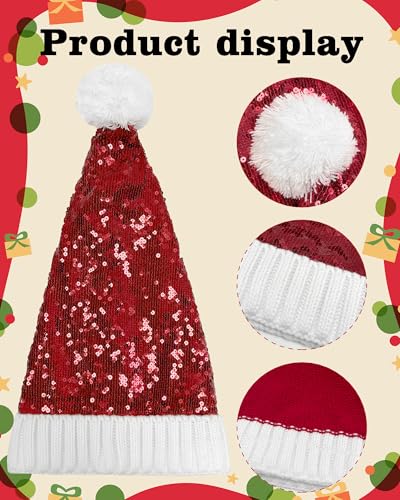 Baby Knit Santa Hat with Sequins and Pom Pom - Christmas Toddler Hat for 0-4 Years