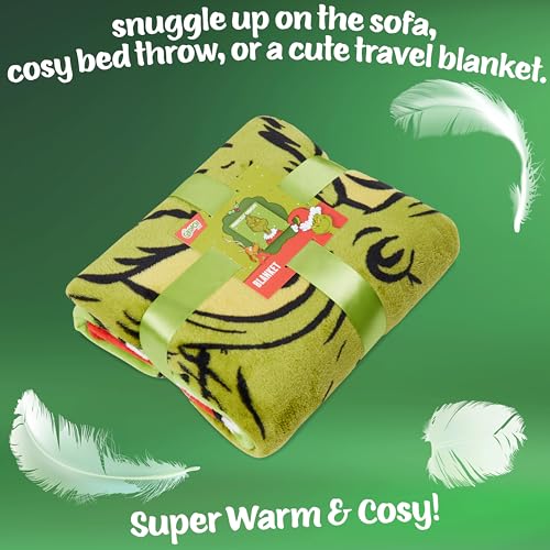Grinch Green 59x51.2in Fleece Throw Blanket, Soft Warm Holiday Xmas