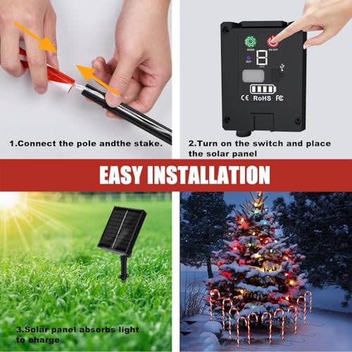 Bstge 10 Pack Solar Candy Cane Lights - Warm White Christmas Yard Decor, 21 Inch