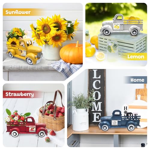13.4" Farmhouse Red Metal Truck with 20 Interchangeable Seasonal Magnets
