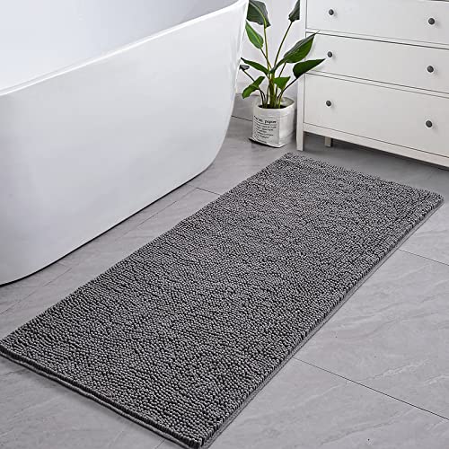 LOCHAS Luxury Shaggy Bath Mat 24 x 60 Inch Gray Non-Slip Absorbent Rug