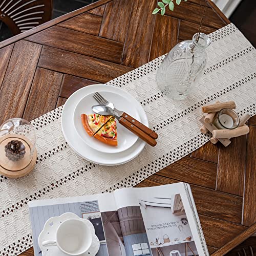 Macrame Table Runner, 12x71 Inch Boho Woven Cotton with Tassels