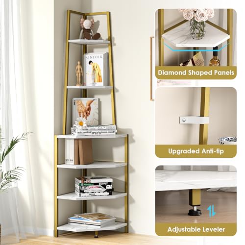 6-Tier Industrial Corner Shelf, 69-Inch Tall Metal Bookshelf & Plant Stand
