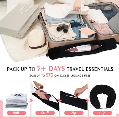 Stuffable Travel Neck Pillow with Zipper Closure - Velvet Design