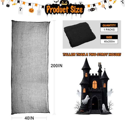 Black Creepy Cloth Halloween Gauze Decor - 40 x 200 Inch Haunted House Fabric