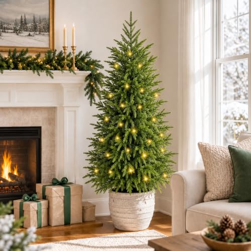 4FT Artificial Norfolk Pine Christmas Tree with Lights - Prelit Holiday Decor
