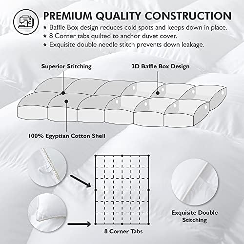Egyptian Bedding Queen Goose Down Fiber Comforter - All Season Duvet Insert