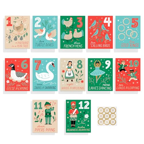 American Greetings 12 Days of Christmas Countdown Mini Note Cards with Envelopes & Seals (12 Days of Xmas 12ct) - For Kids