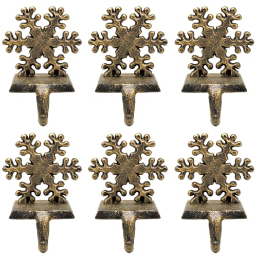 Medoore 6 Pcs Snowflake Stocking Hangers – Cast Iron Heavy Duty Christmas Stocking Holders for Mantel