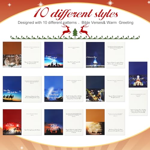 Zhanmai 100 Pack Religious Christmas Cards with Bible Verses & Envelopes - Classic Style