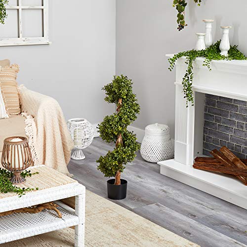 33-Inch Artificial Boxwood Spiral Topiary Tree in Black Planter