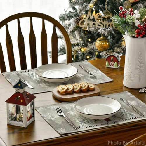 Artoid Mode 12" x 18" Placemats Set of 4 - Christmas Snowflake & Merry Xmas Decor, 100% Polyester