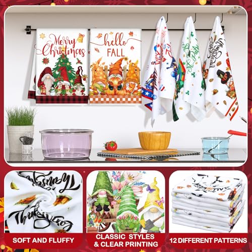 FuWeave Bright Gnome Seasonal Kitchen Towels Set - 12 Pieces Holiday Decor