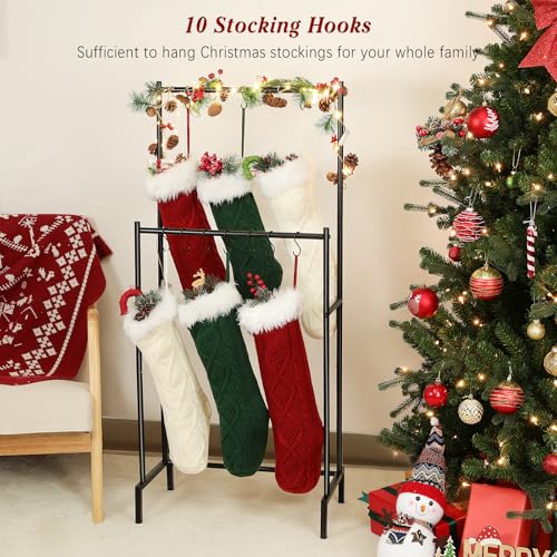 Christmas Stocking Holder Stand with 10 Hooks & Double Rods
