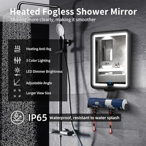 Suupvaor Black Heated Fogless Shower Mirror for Shaving 9.5x7in, Rechargeable