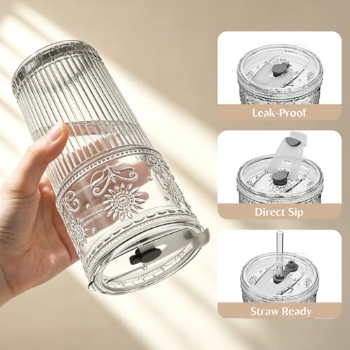 20oz Sunflower Glass Tumbler Set with Lids and Straws - 4 Pack